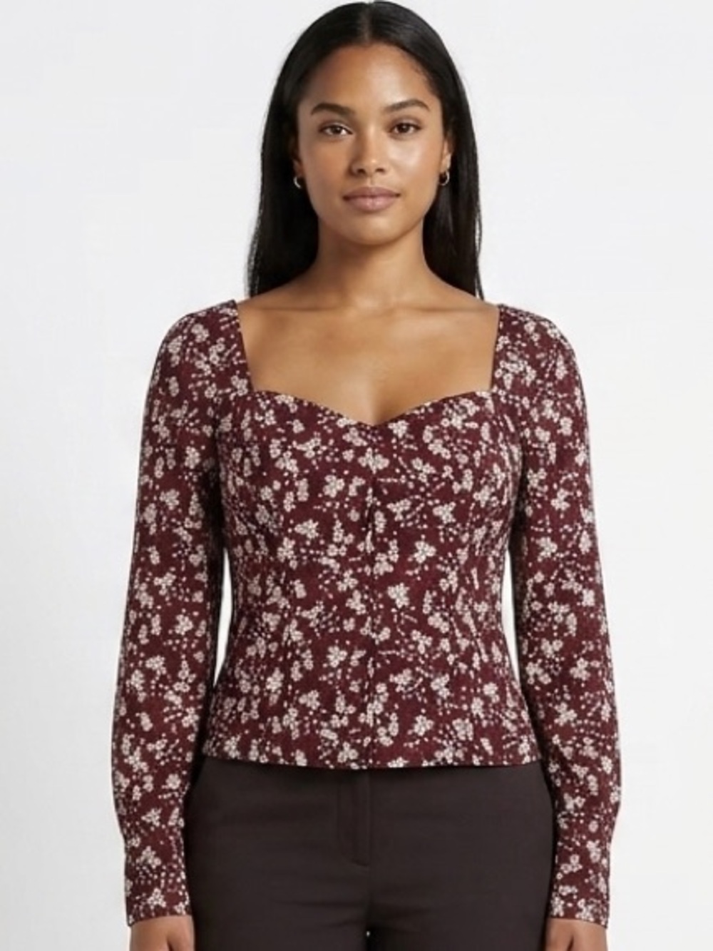 Abercrombie Brown Floral Long Sleeve Button Shirt Small V-Neck